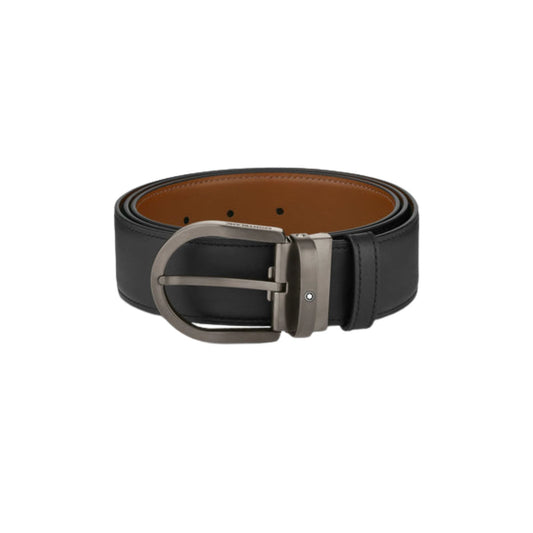 Cinture Montblanc Belt-Horseshoe Cintura Pelle Reversibile Nera / Marrone