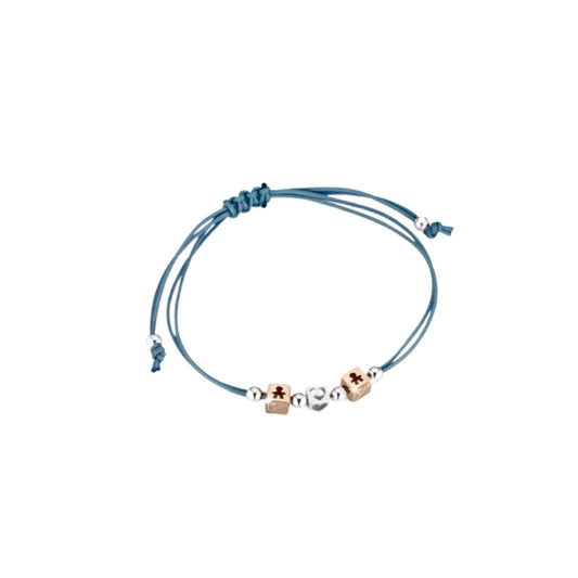 Bracciale Lebebé I Dadini Cordino Turchese 1 Cubo Cuore Argento 2 Cubi Bimba Bimbo Oro Rosa