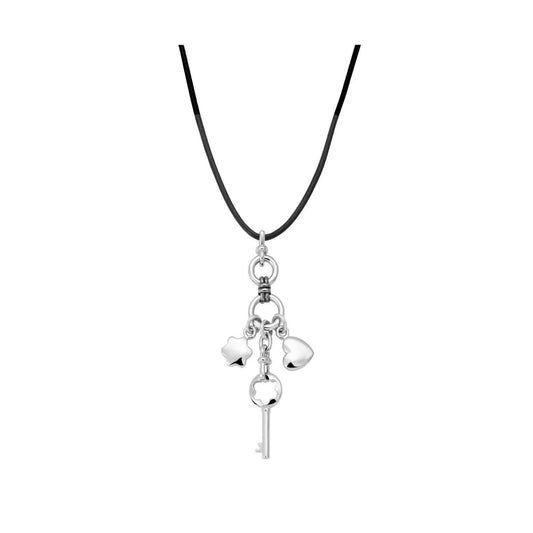 Collana Montblanc Reveal Your Secret Cuoio Nero Pendente Argento