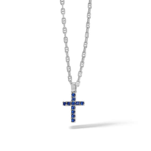 Collana Comete Tennis Argento Maglia Marinara Pendente Croce Zirconi Blu