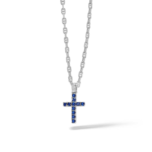 Collana Comete Tennis Argento Maglia Marinara Pendente Croce Zirconi Blu