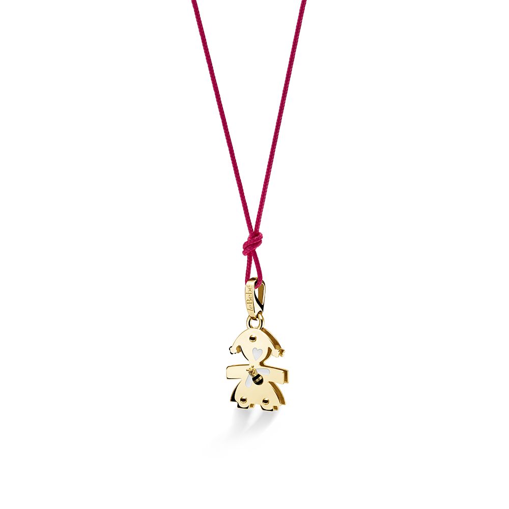 Ciondolo Lebebé I Classici Bimba Oro Giallo 9 Kt Ape e Quarzo Citrino Cordino Doppio Nero/Fucsia