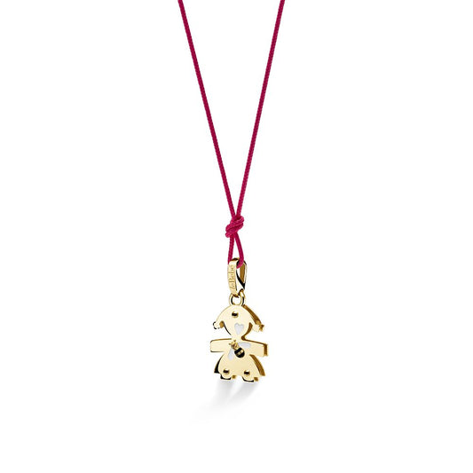Ciondolo Lebebé I Classici Bimba Oro Giallo 9 Kt Ape e Quarzo Citrino Cordino Doppio Nero/Fucsia