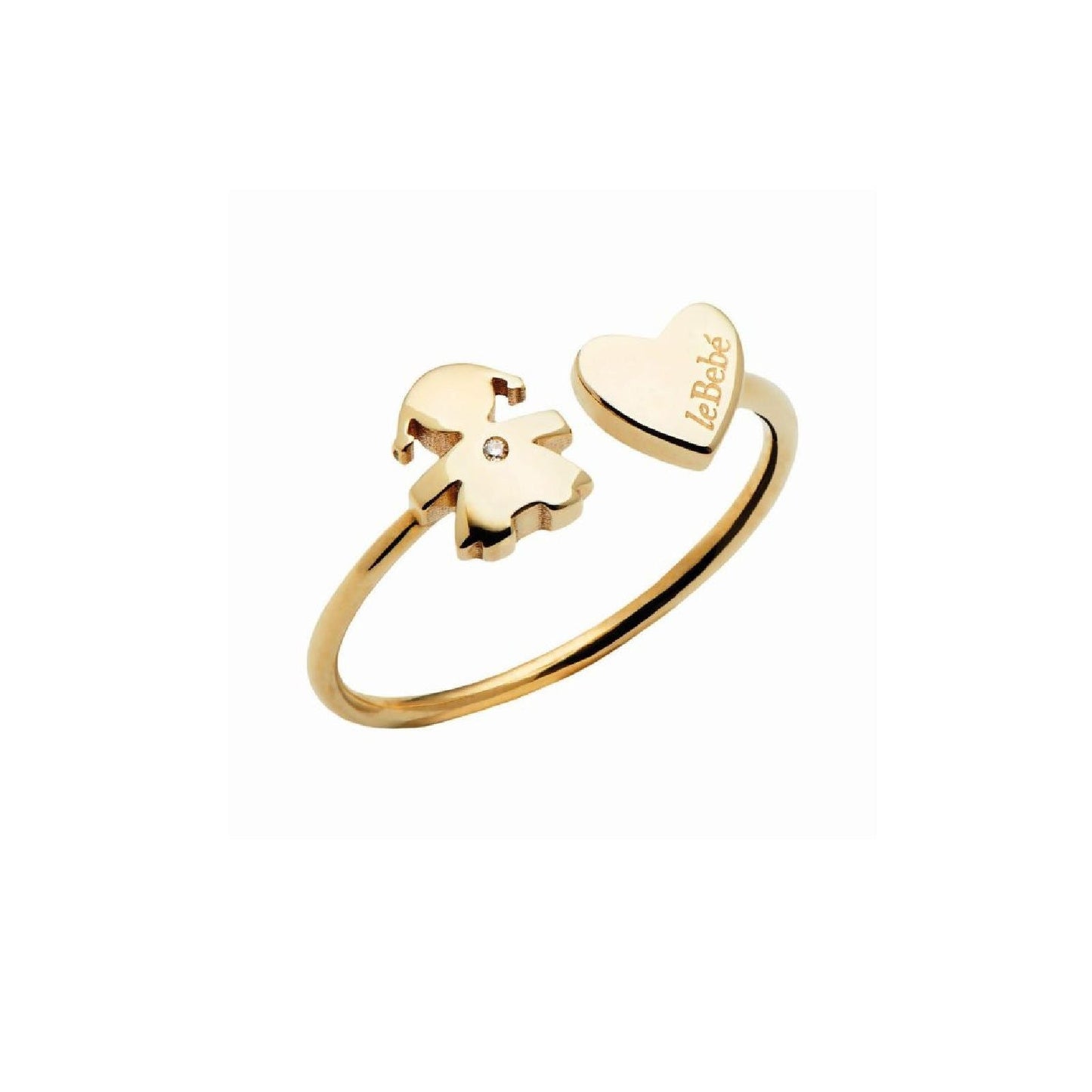 Anello Lebebé Les Petits Oro Giallo 9 Kt aperto Cuore e Bimba Diamante