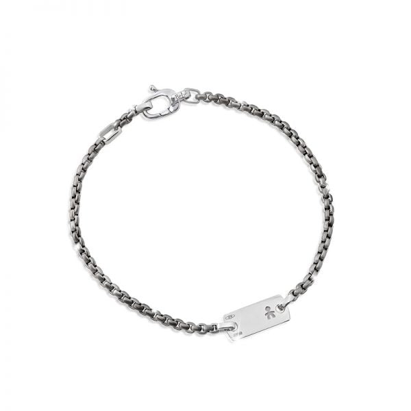 Bracciale Lebebé I Valori Uomo Titanio Piastrina e Moschettone Oro Bianco Incisione Bimbo
