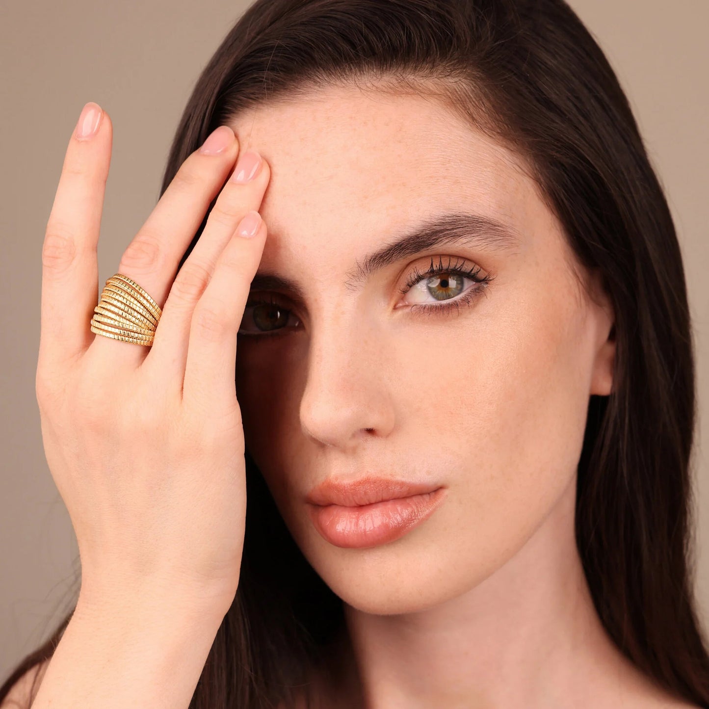 Anello a Fascia Etrusca Multifilo Tubogas Lega Golden Placcata Oro 18 kt - Misura 14