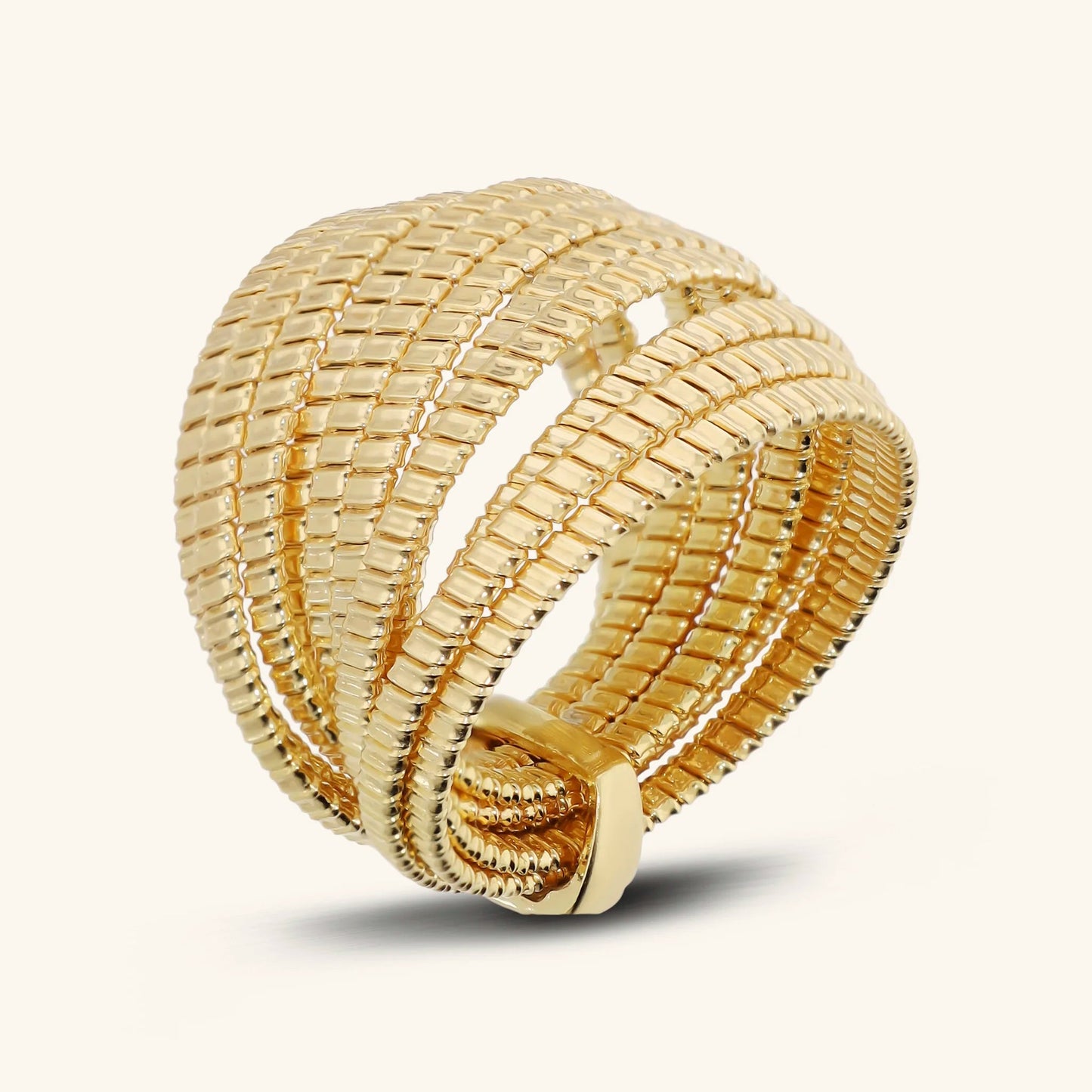 Anello a Fascia Etrusca Multifilo Tubogas Lega Golden Placcata Oro 18 kt - Misura 14
