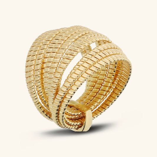 Anello a Fascia Etrusca Multifilo Tubogas Lega Golden Placcata Oro 18 kt - Misura 14