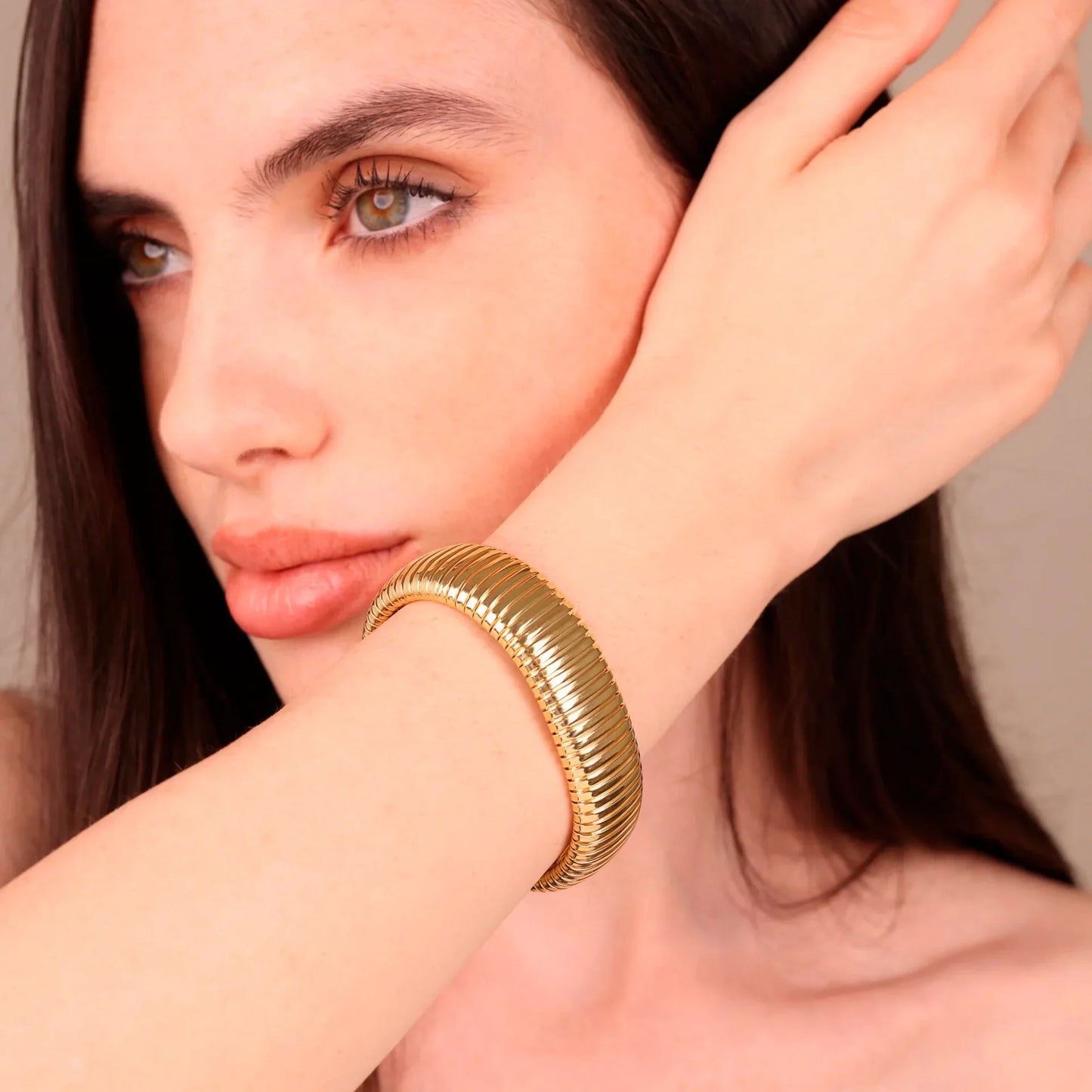 Bracciale Etrusca Lega Golden Placcata Oro 18 kt Maglia Tubogas
