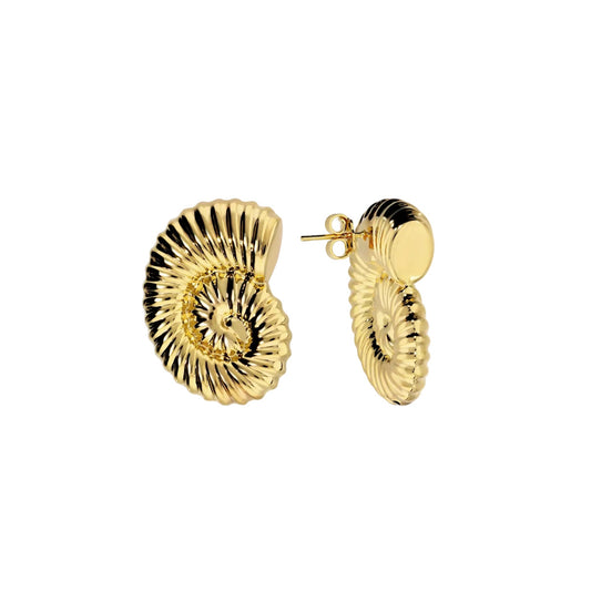 Orecchini Etrusca Gioielli Lega Golden Placcata Oro 18 Kt Conchiglia Rigata