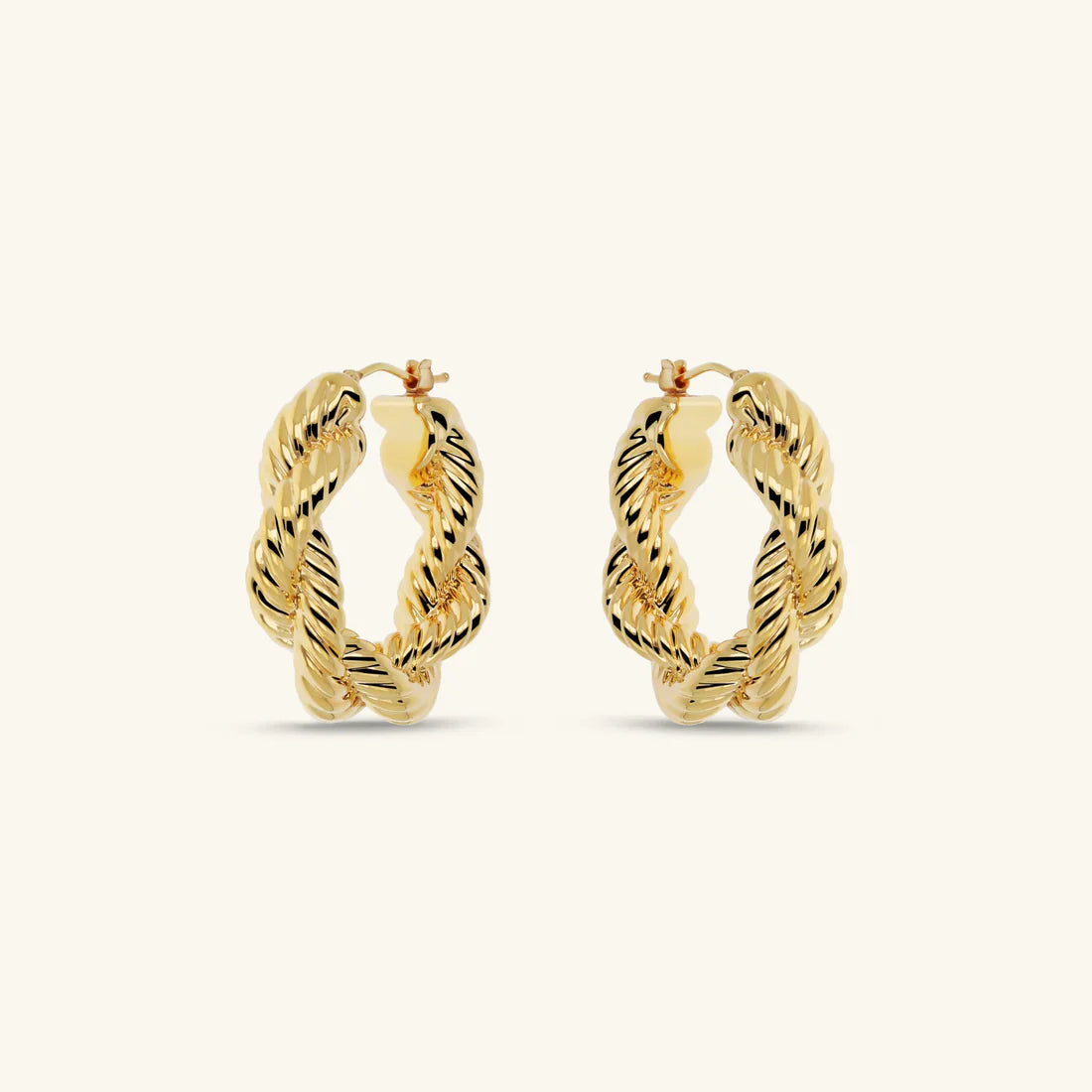 Orecchini Etrusca Torchon Texture Corda Lega Golden Placcata Oro 18 kt