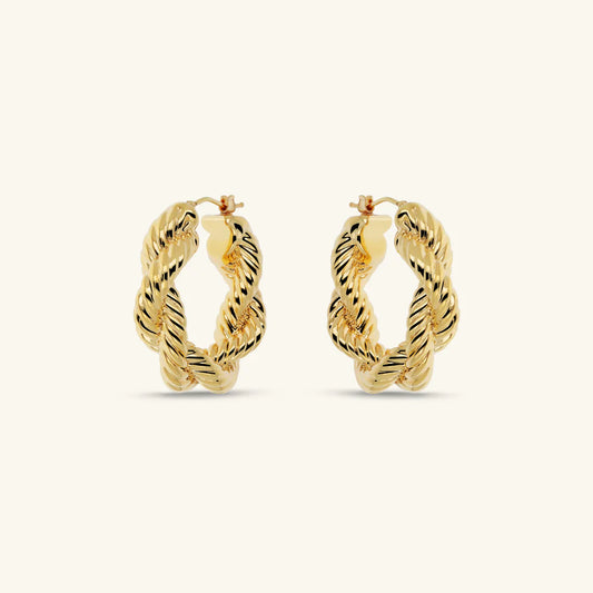 Orecchini Etrusca Torchon Texture Corda Lega Golden Placcata Oro 18 kt