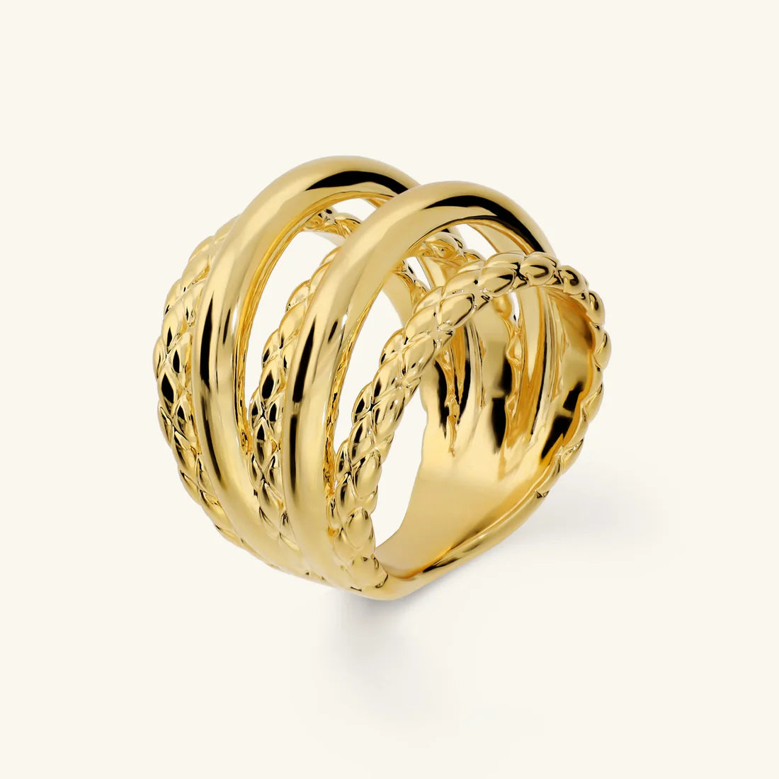 Anello Multifilo Etrusca Martellato Lega Golden Placcata Oro 18 kt - Misura 16