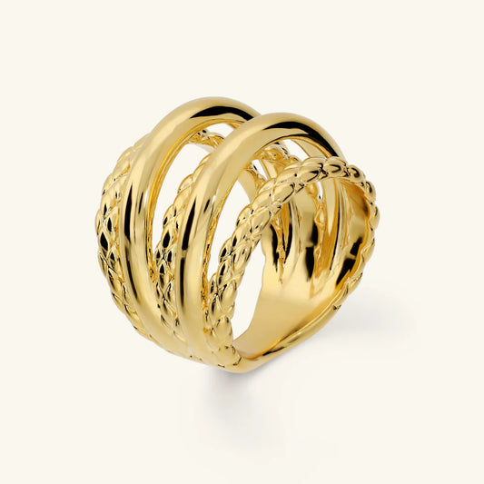 Anello Multifilo Etrusca Martellato Lega Golden Placcata Oro 18 kt - Misura 18