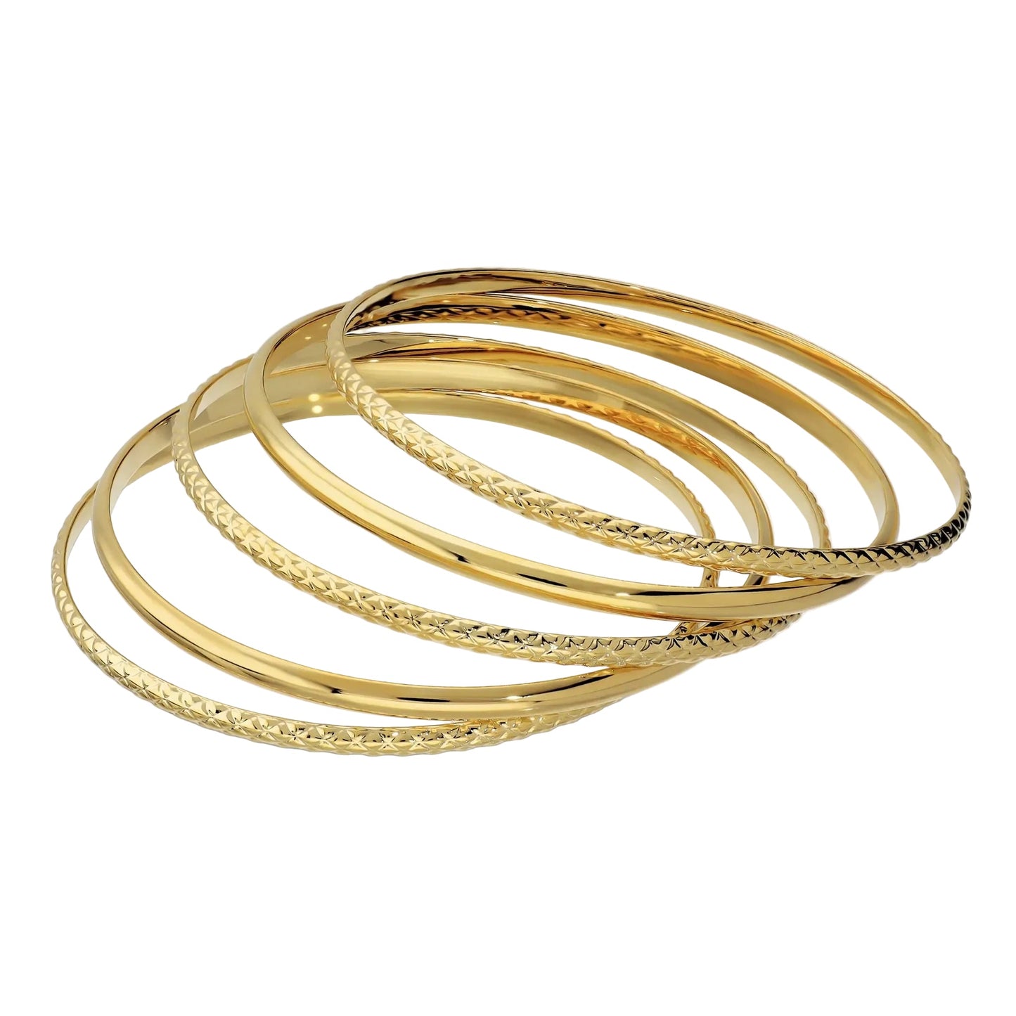 Set 5 Bracciali Etrusca Lega Golden Placcata Oro 18 Kt Bangle Lucidi e Martellati