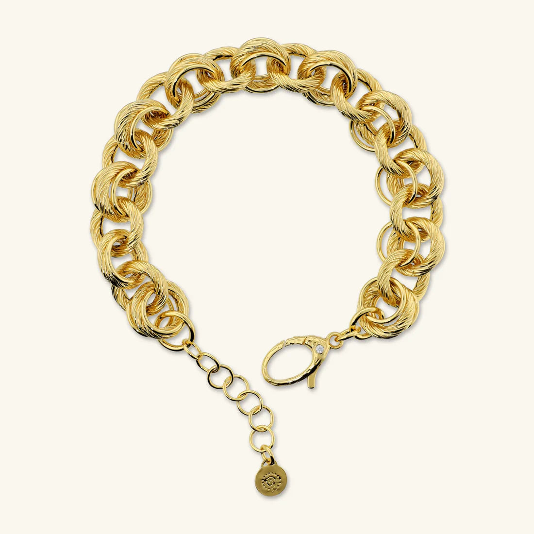 Bracciale Etrusca Gioielli  Lega Golden Placcata Oro 18 Kt Catena Anelli Lisci e Rigati