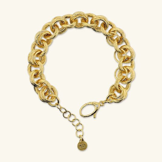 Bracciale Etrusca Gioielli  Lega Golden Placcata Oro 18 Kt Catena Anelli Lisci e Rigati