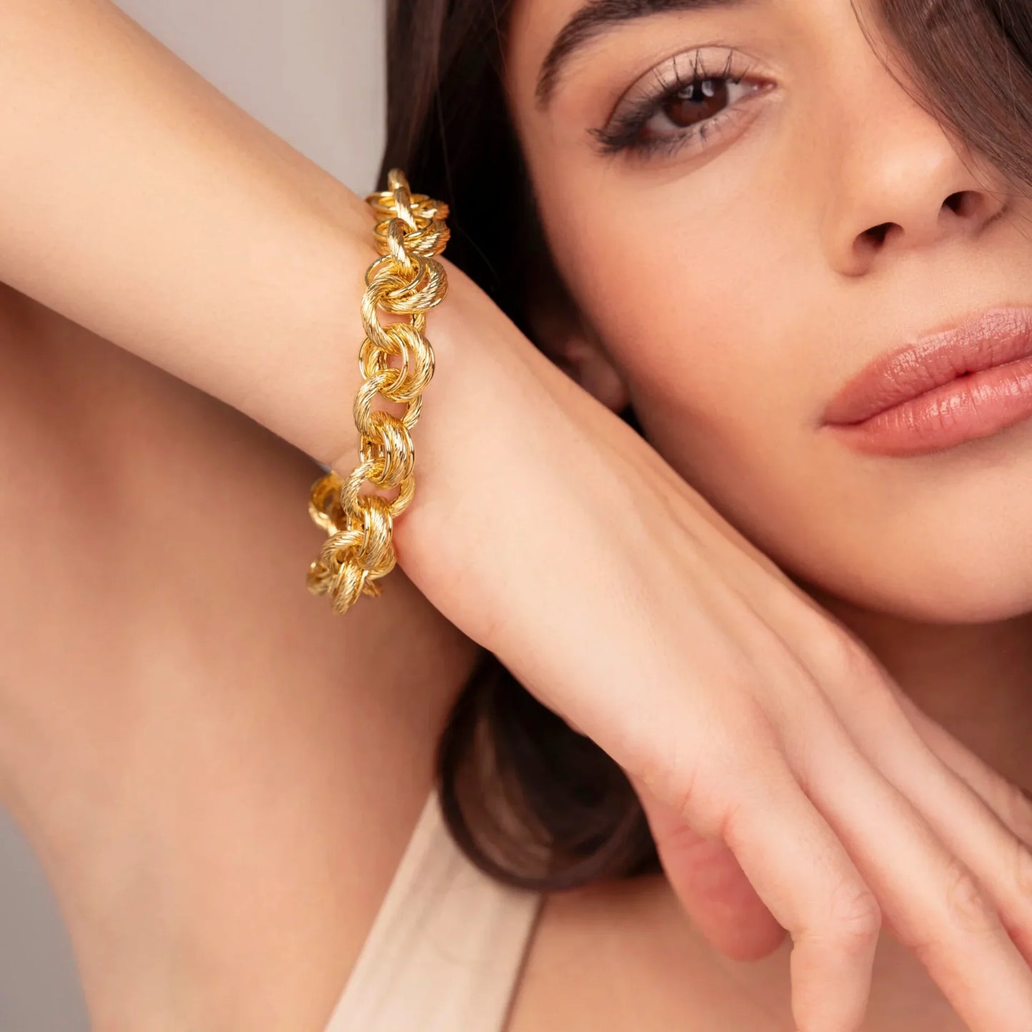 Bracciale Etrusca Gioielli  Lega Golden Placcata Oro 18 Kt Catena Anelli Lisci e Rigati