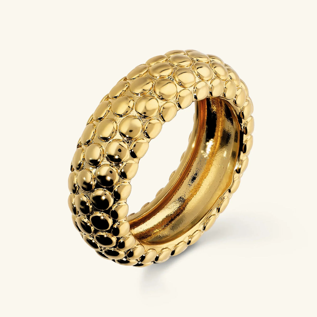 Anello a fascia Etrusca Gioielli Lega Golden Placcata Oro Texture Pallinata - Misura 12