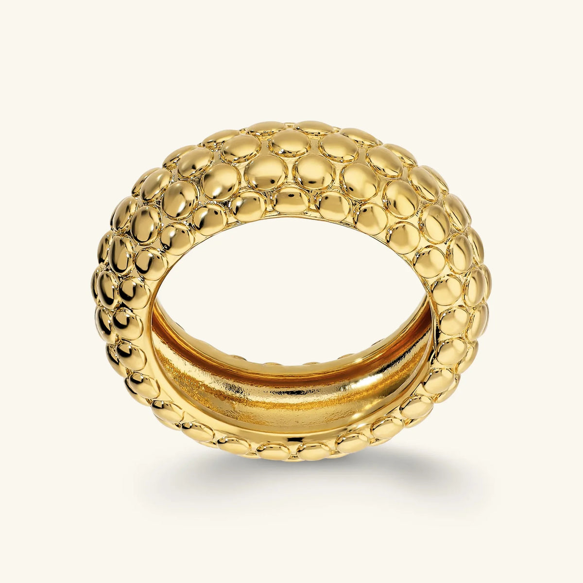 Anello a fascia Etrusca Gioielli Lega Golden Placcata Oro Texture Pallinata - Misura 12