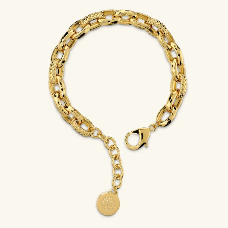 Bracciale Etrusca Lega Golden Placcata Oro 18 Kt Maglie Ovali Finitura Martellata e Pallinata