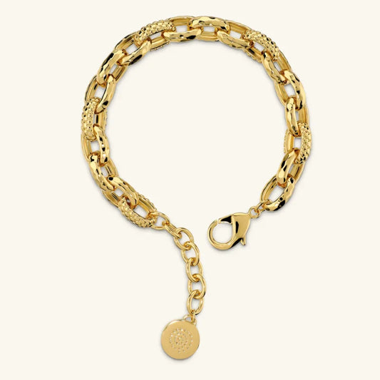 Bracciale Etrusca Lega Golden Placcata Oro 18 Kt Maglie Ovali Finitura Martellata e Pallinata