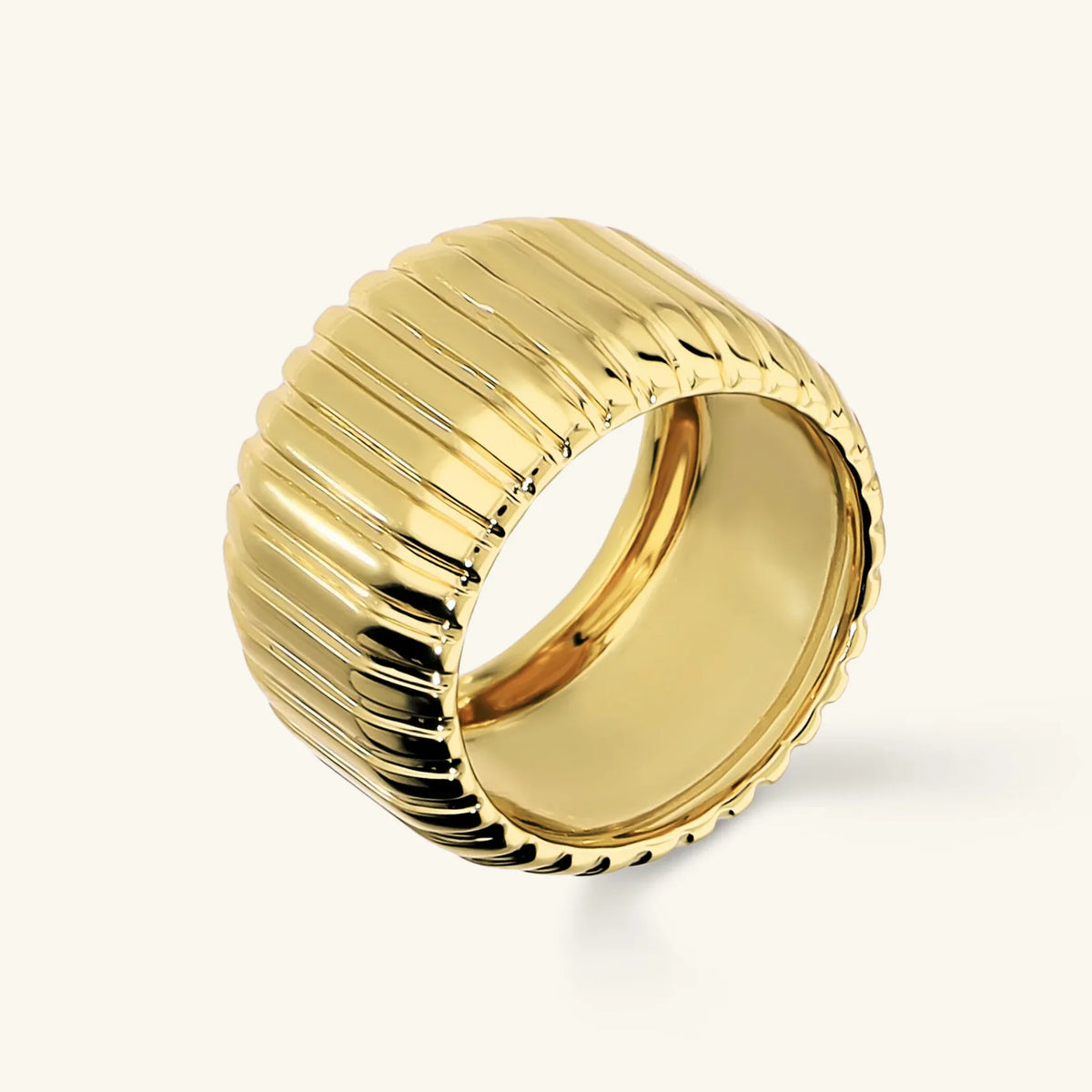 Anello a Fascia Etrusca Gioielli Lega Golden Placcata Oro Finitura Plissè - Misura 16
