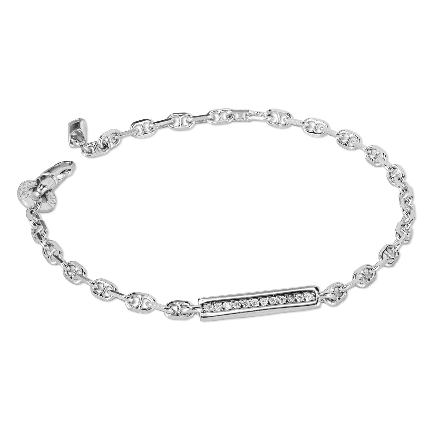 Bracciale Boccadamo Man Argento Maglia Marinara Piastrina Laterale Zirconi
