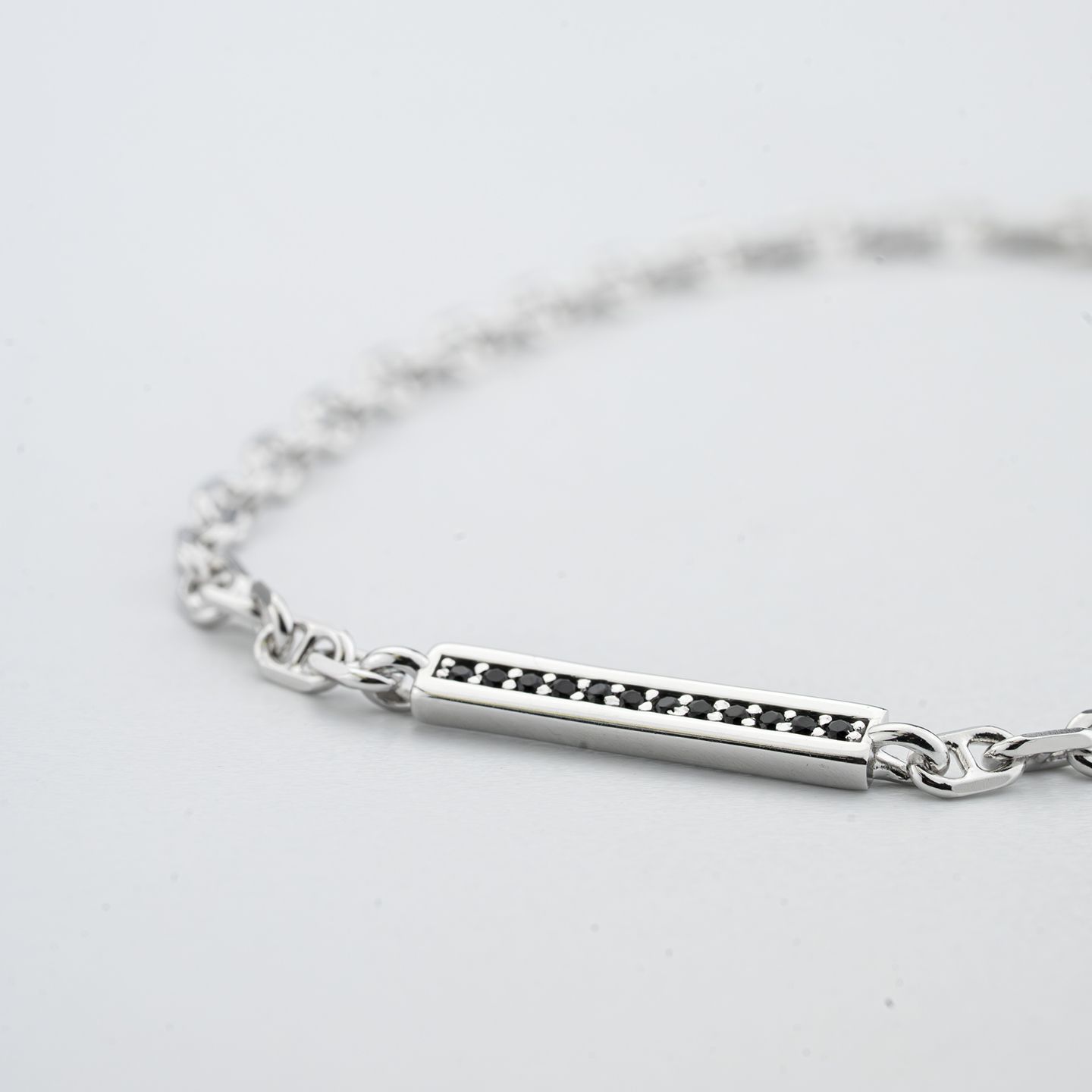 Bracciale Boccadamo Man Argento Maglia Marinara Piastrina Laterale Zirconi Neri
