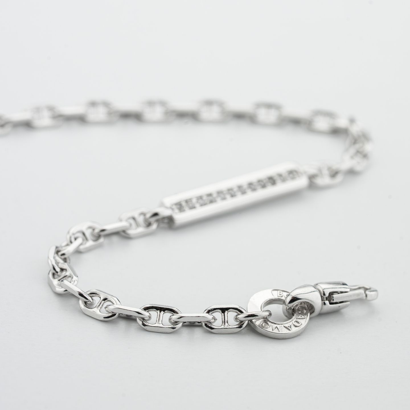 Bracciale Boccadamo Man Argento Maglia Marinara Piastrina Laterale Zirconi