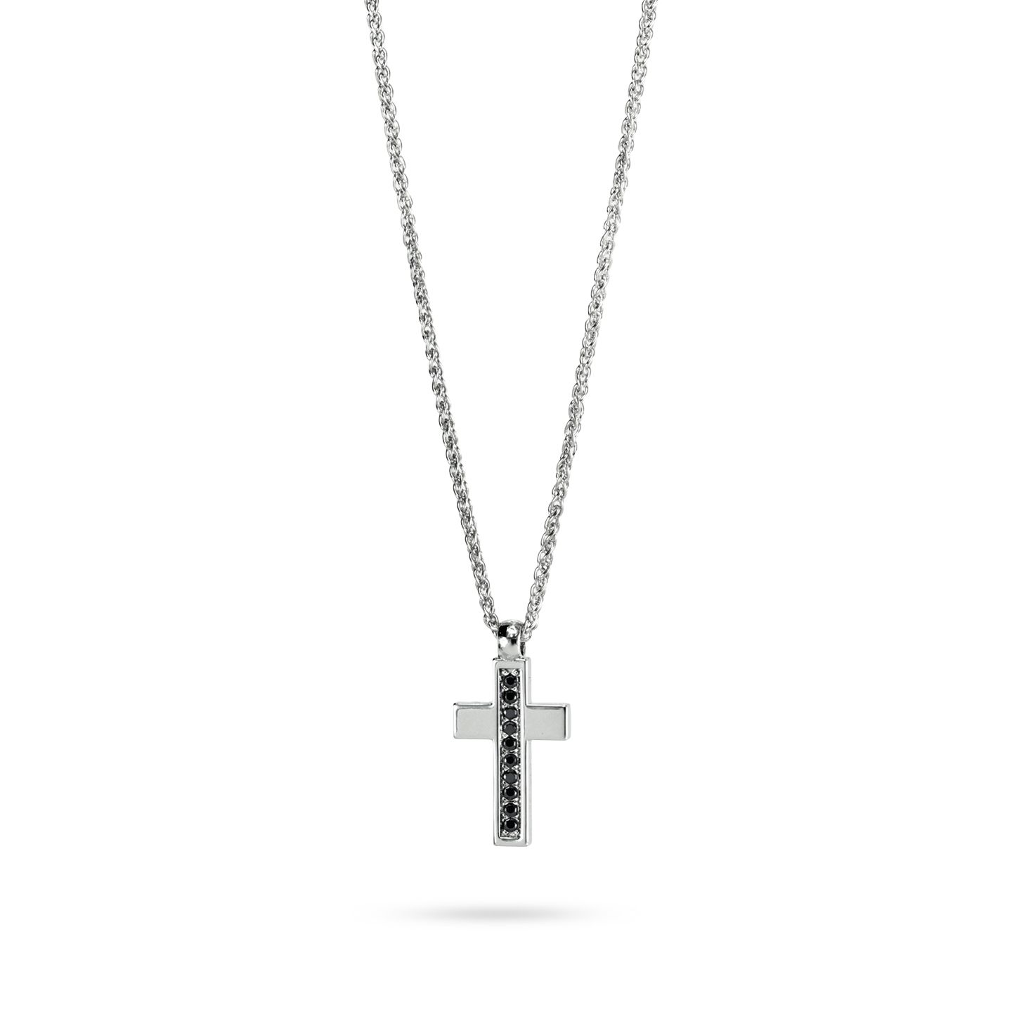 Collana Boccadamo Man Argento Pendente Croce Zirconi Neri