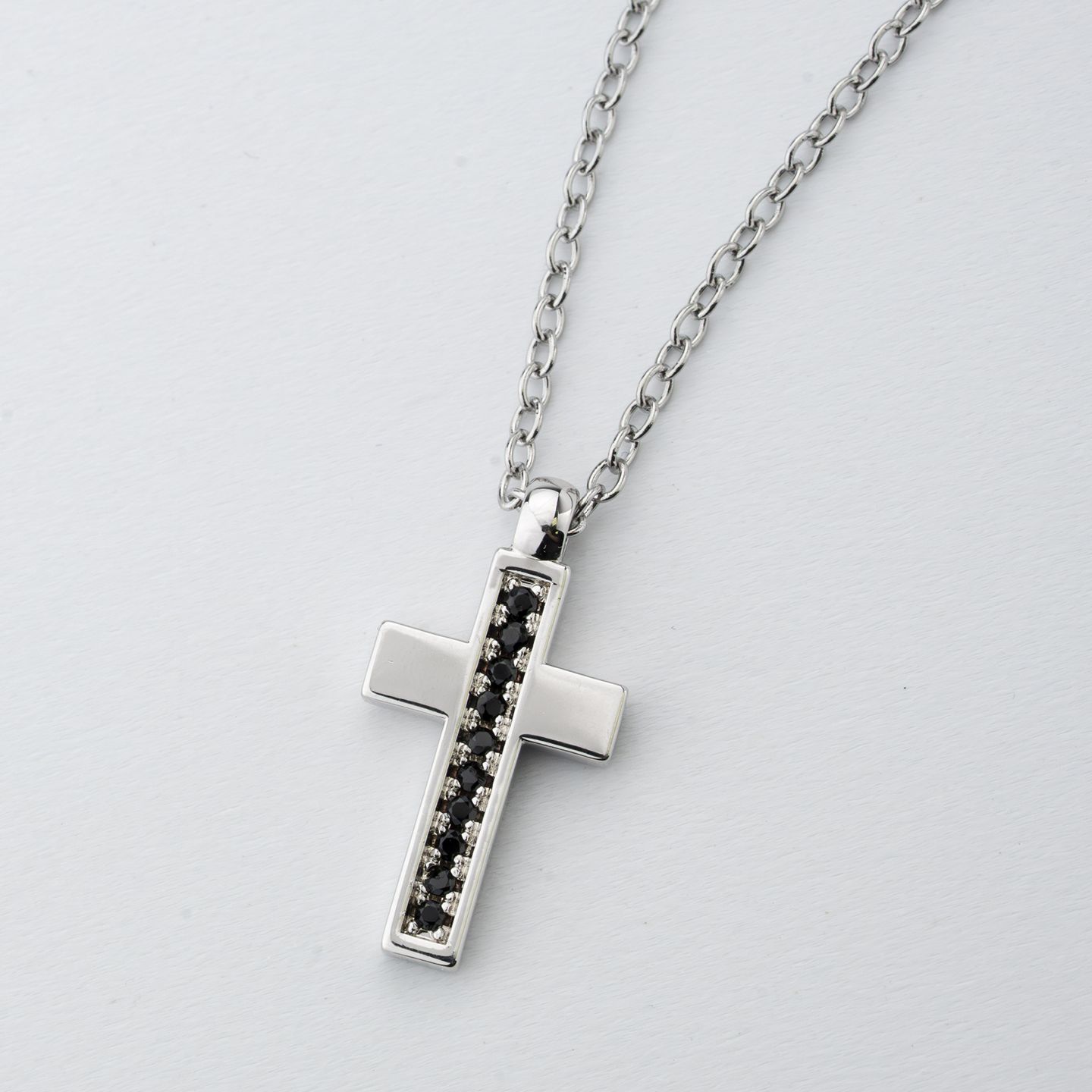 Collana Boccadamo Man Argento Pendente Croce Zirconi Neri