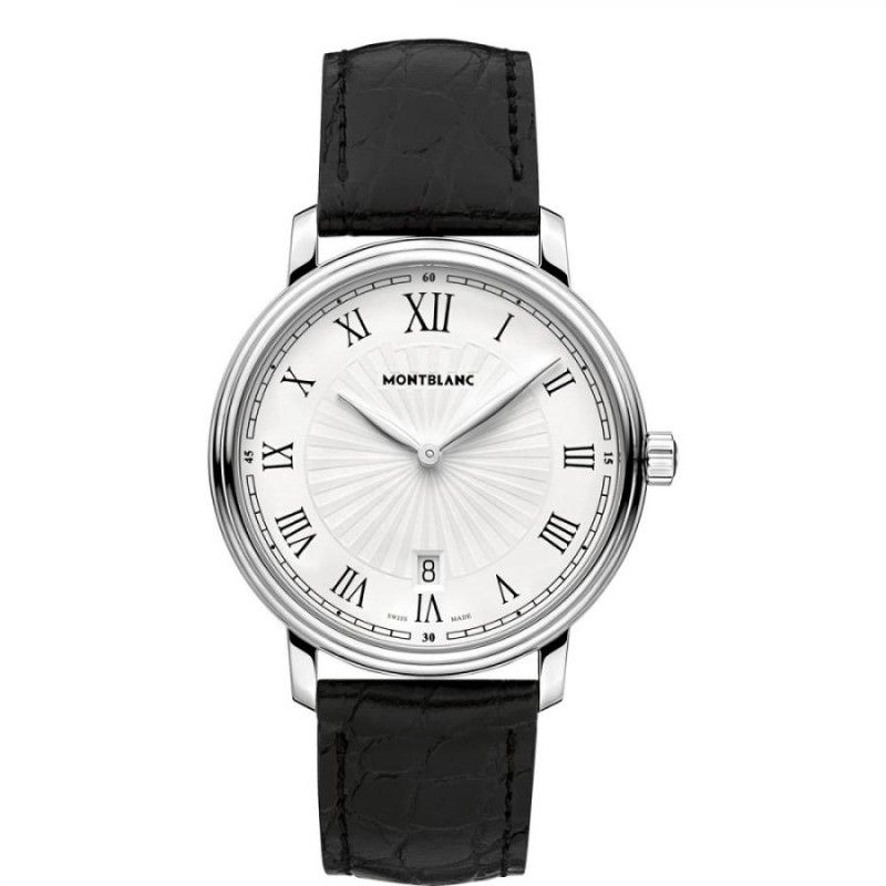 Orologio Montblanc Tradition Collection 38 mm Acciaio Pelle Nera Quadrante Bianco