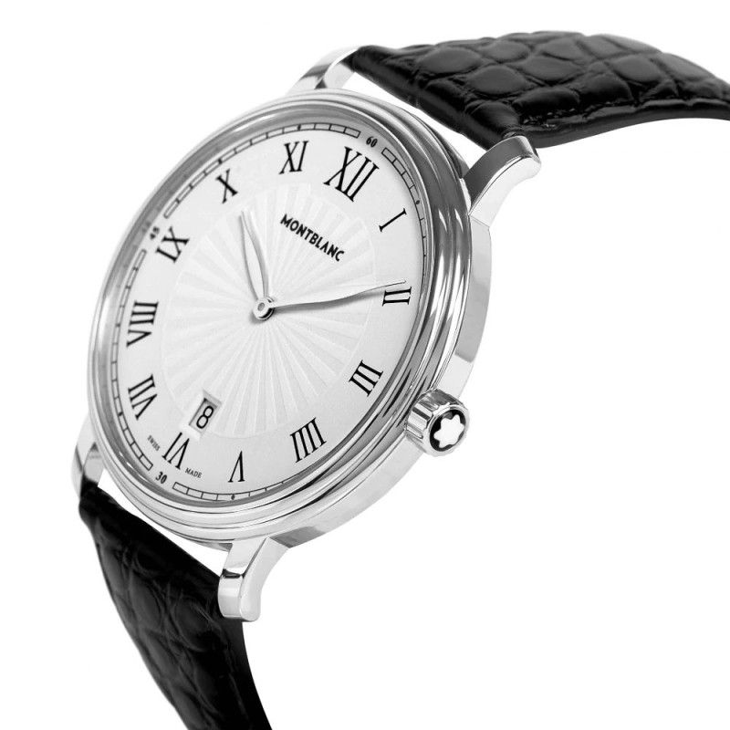 Orologio Montblanc Tradition Collection 38 mm Acciaio Pelle Nera Quadrante Bianco