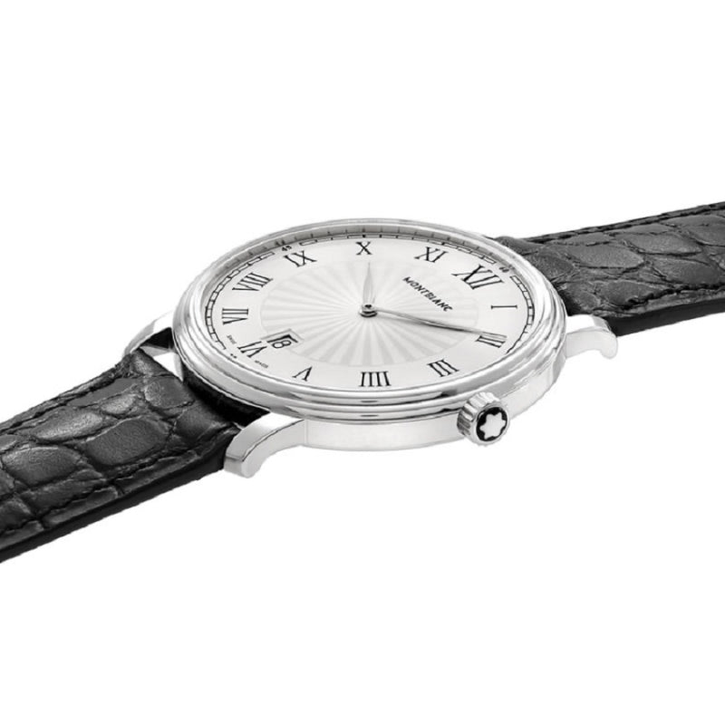 Orologio Montblanc Tradition Collection 38 mm Acciaio Pelle Nera Quadrante Bianco