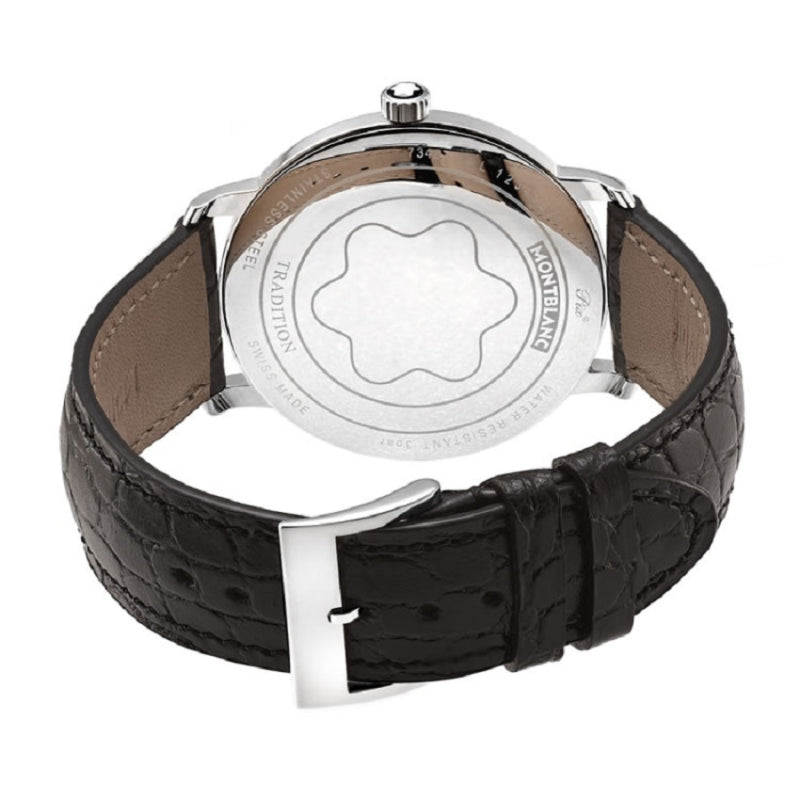 Orologio Montblanc Tradition Collection 38 mm Acciaio Pelle Nera Quadrante Bianco