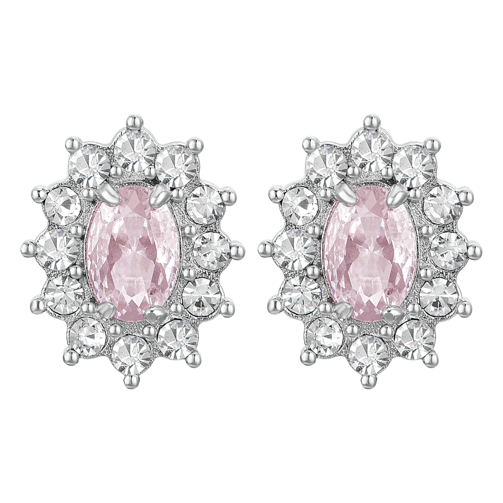 Orecchini a Lobo Luca Barra Acciaio Rosetta Zircone Ovale Rosa Contornato