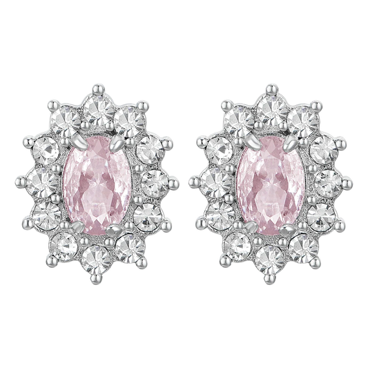 Orecchini a Lobo Luca Barra Acciaio Rosetta Zircone Ovale Rosa Contornato