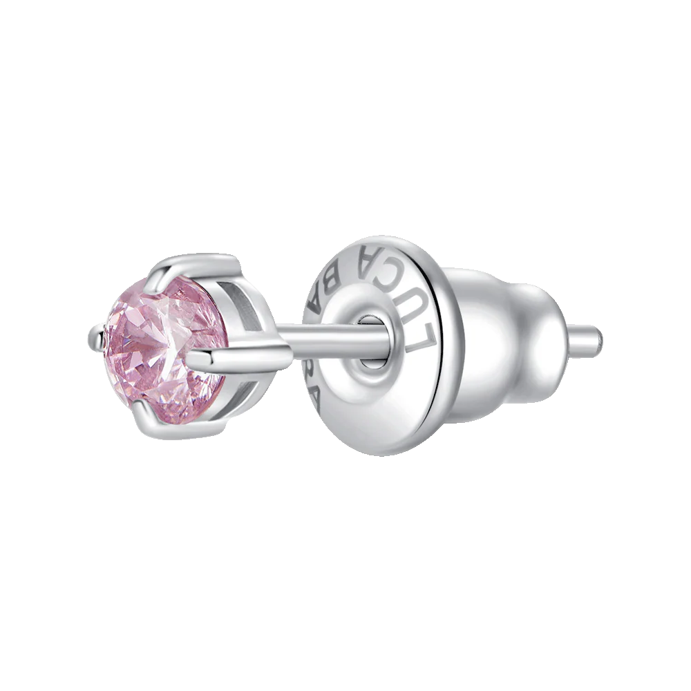 Monorecchino a Lobo Luca Barra Acciaio Punto Luce Cristallo Rosa