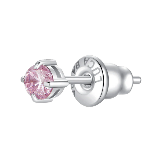 Monorecchino a Lobo Luca Barra Acciaio Punto Luce Cristallo Rosa