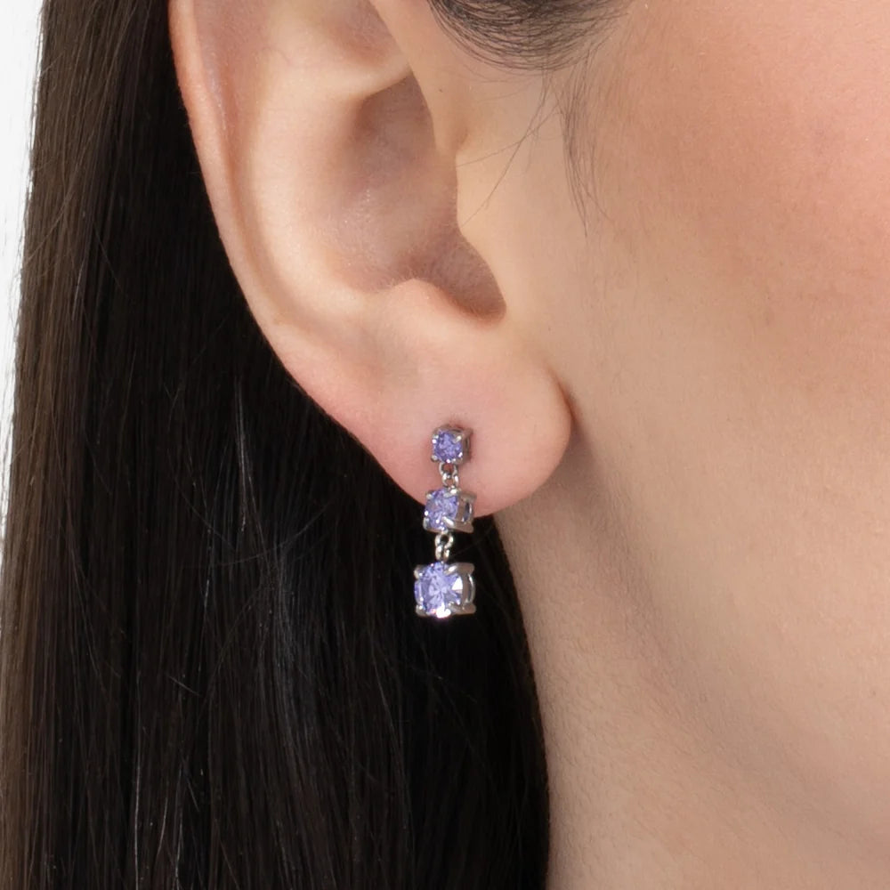Monorecchino Luca Barra Acciaio Con Zirconi Viola