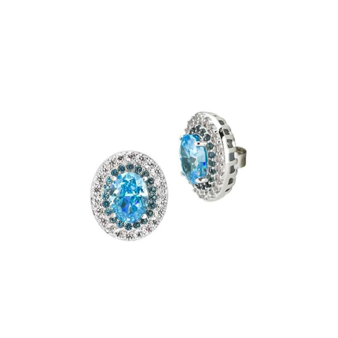 Orecchini Lobo Boccadamo Sophie Argento Ovali Con Zircone Azzurro Contornato