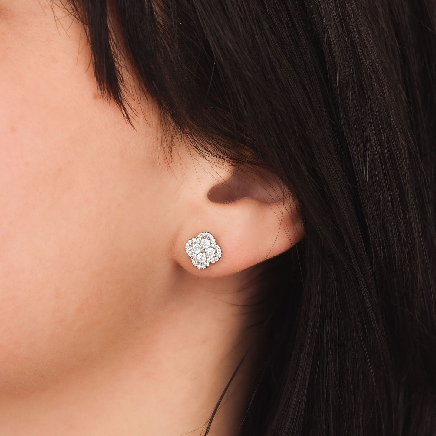 Orecchini Lobo Boccadamo Sophie Argento Fiore Van Cleef Con Zirconi