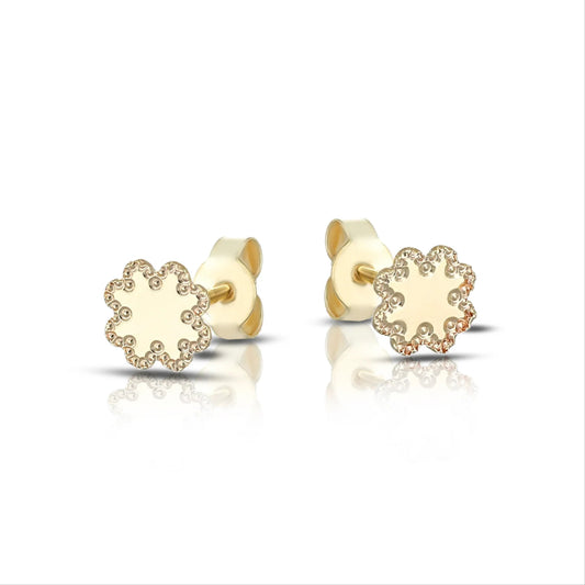 Orecchini Lobo Dana Baby Oro Giallo 9 Kt Quadrifoglio Con Bordo Diamantato