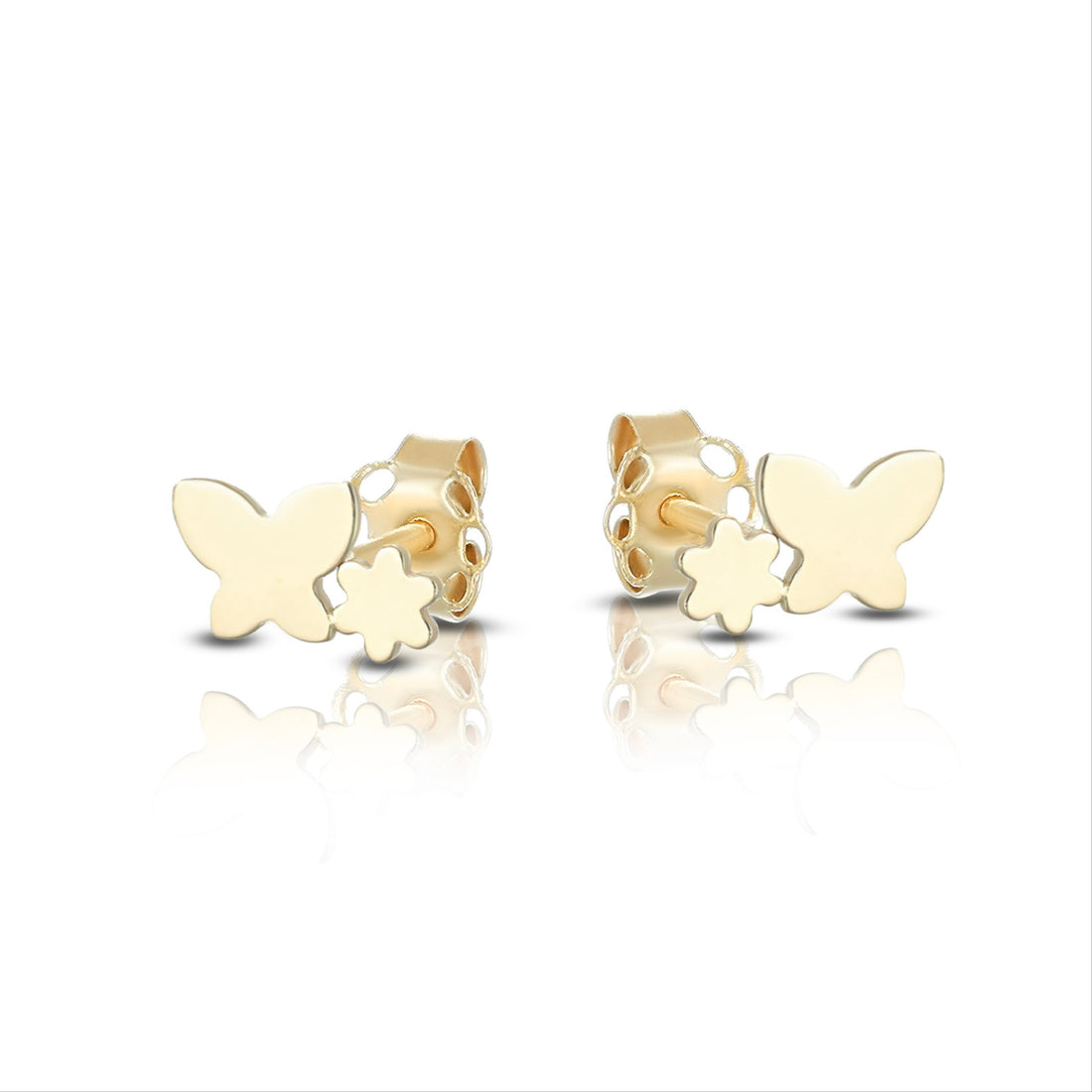Orecchini Lobo Dana Baby Oro Giallo 9 Kt Farfalla e Fiore Finitura Lucida
