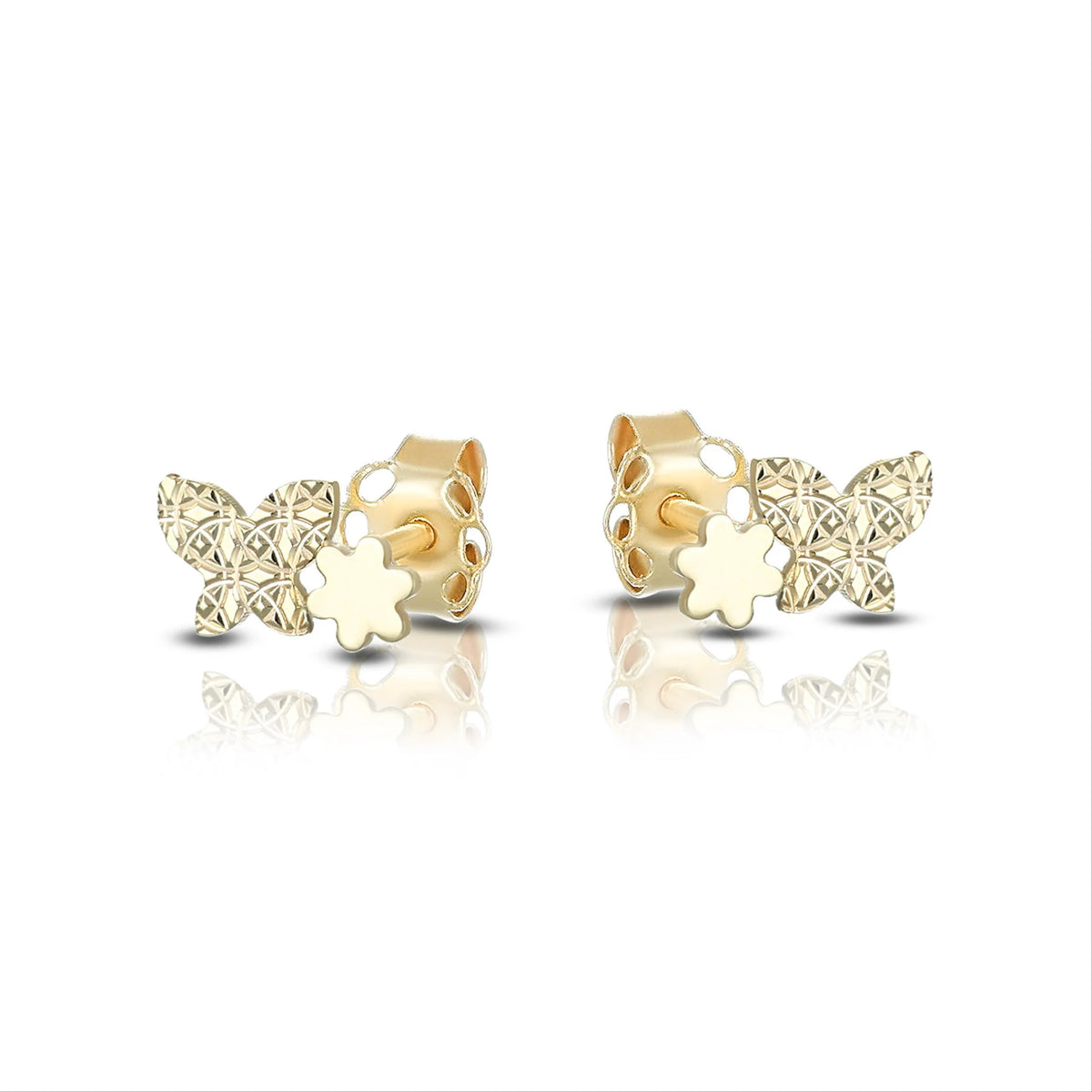 Orecchini Lobo Dana Baby Oro Giallo 9 Kt farfalla Diamantata E Fiore