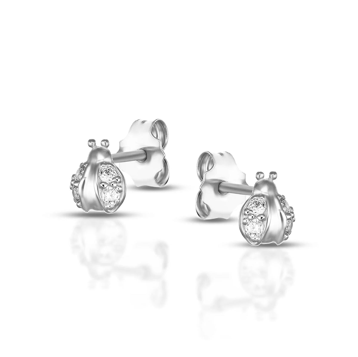 Orecchini Lobo Dana Twinki Oro Bianco 9 Kt coccinelle Con Zirconi