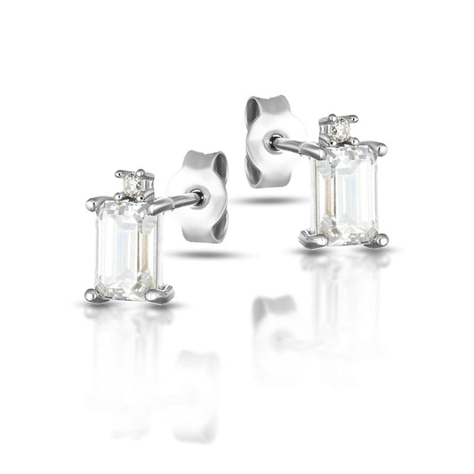 Orecchini Lobo Dana Oro Bianco 9 Kt Swarovski Taglio Baguette e Zircone Bianco
