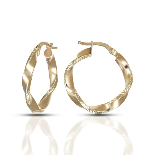 Orecchini a Cerchio Dana Helix Oro Giallo 9 Kt Torchon Diamantato