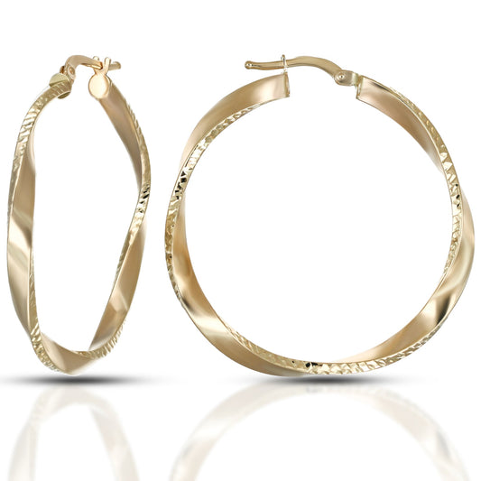 Orecchini a Cerchio Dana Helix Oro Giallo 9 Kt Torchon Diamantato